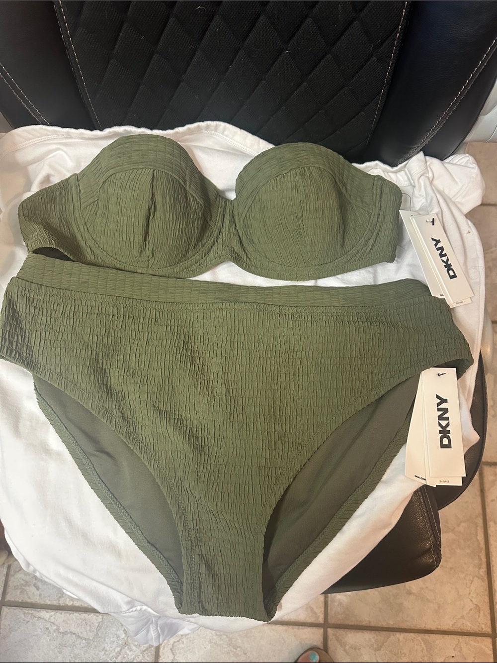DKNY Olive Green Textured Bandeau Bikini